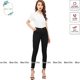 Quần tregging nữ Blue Chic  lưng cạp cao dài dáng thun ôm bó legging skinny vải giữ nhiệt màu đen