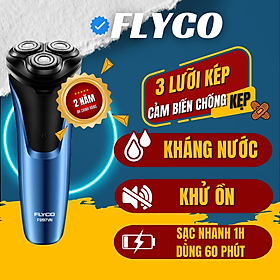 Máy Cạo Râu Flyco 3 Lưỡi Kép FS197VN Thân Máy Kháng Nước Sạc Nhanh 1 Giờ - Hàng Chính Hãng