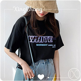 Áo thun tay lỡ dáng rộng, Áo thun Hàn Quốc XingChang chất đẹp cá tính in White mã TL.656