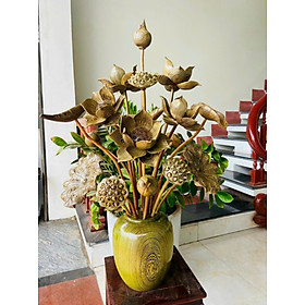 Mua 2 bình hoa sen 17 cành phong thủy trang trí phòng khách phòng thờ bằng gỗ mun đuôi công cực đẹp