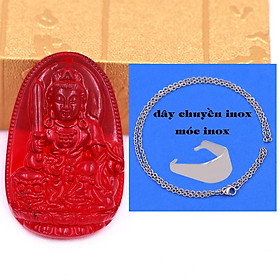 Mặt Phật Văn thù 5 cm (size XL) pha lê đỏ kèm móc và dây chuyền inox, Mặt Phật bản mệnh