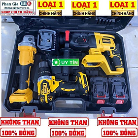 Bộ Combo 3 Trong 1 Gồm Máy Khoan Đục Bê Tông, Máy Mài Và Máy Khoan Pin Dùng Pin 199V, 2 Pin 15 Cell, Động Cơ Không Than