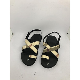 Dép sandals nữ đế đen quai ca rô sọc vàng size có từ 35 nữ đến 40 nữ