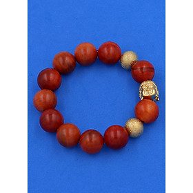 Chuỗi hạt đeo tay Gỗ Đỏ 15 ly - Vòng tay Phật A Di Đà hạt inox vàng VGONLVHB14 - Vòng đeo tay size lớn