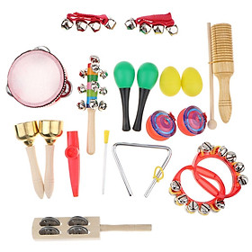 Kids Musical Instruments - 18 pcs 12 kinds of Music Rhythm Percussion Kid Educational Toy Tambourine, Maracas, Claves, Handbell Set