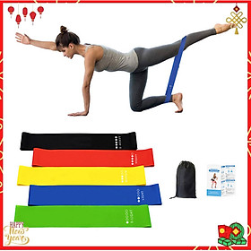 Hình ảnh Bộ 5 dây đàn hồi tập gym, dây đàn hồi  mini band tập yoga dây đàn hồi kháng lực cao cấp, dây đàn hồi tập thể dục Cleacco ( bộ 5 dây đủ màu trong 1 túi )