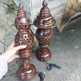 Cặp đèn thờ gỗ xà cừ màu đèn vân, cặp đèn tổ ong hàng mới siêu đẹp cao 34cm-41cm-46cm