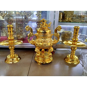 Mua Bộ lư đồng tam sự mạ vàng tròn cao 56  ngang 40   Mã SP MVT - Đồ Thờ Thắng Duyên Đại Phát.