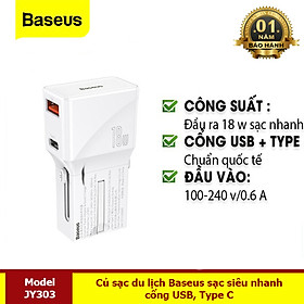 Mua Củ Sạc Du Lịch Youth Edition Universal Conversion Plug Sạc Nhanh 18W 1 Cổng USB + 1 Cổng Type-C Chân Cắm Chuẩn - Hàng Chính Hãng Baseus