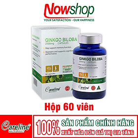 Ginkgo Biloba 2500mg Careline hộp 60 viên tăng tuần hoàn não giảm đau đầu chóng mặt tiền đình