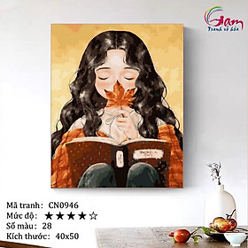 Mua Tranh tô màu theo số sơn dầu số hóa Tranh cô bé ngồi đọc sách CN0946