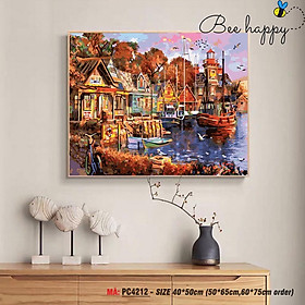 Mua Tranh Sơn Dầu Số Hóa Phong Cảnh Làng Chài Ven Biển BEE HAPPY - Tranh Tô Màu Theo Số Mã PC4212