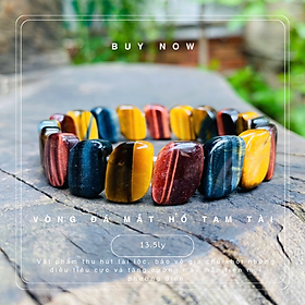 Vòng đá mắt hổ tam tài 13.5ly tăng cường may mắn, chiêu tài lộc (tặng kèm viên đá thạch anh thô)