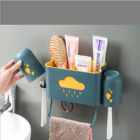 Kệ để đồ dùng nhà tắm đa năng dán tường hình đám mây có móc treo đồ tặng kèm 2 cốc đánh răng siêu tiện dụng - giao màu ngẫu nhiên