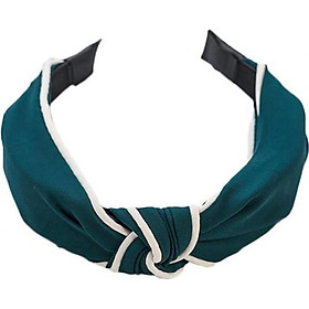 Bờm cài tóc turban nữ BN33E bản to mầu xanh lá đậm viên trắng