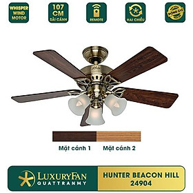 Quạt trần cho không gian nhỏ HUNTER BEACON HILL - Cánh gỗ, Sải cánh 107cm, Tích hợp đèn trang trí, Hàng chính hãng