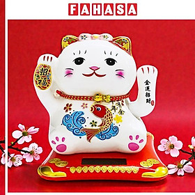 Tượng Mèo Thần Tài Vẩy Tay 12 cm - Trang Trí Tết - T87 - Tai Mèo Màu Đỏ