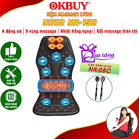 Nệm (đệm) massage ô tô cao cấp Nikio NK-150 - Con lăn 3D xoa bóp cổ vai gáy, kết hợp nhiệt nóng sưởi ấm lưng, cổ và rung toàn thân tạo cảm giác thư giản, túi khí nâng đỡ cột sống lưng