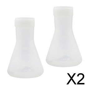 2x2 Pcs Lab Experiment Graduated Plastic Conical Flask Erlenmeyer w/ Cap 50mL