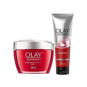 Combo chống lão hóa chuyên sâu Kem dưỡng đêm và Sữa rửa mặt Olay Renegerist