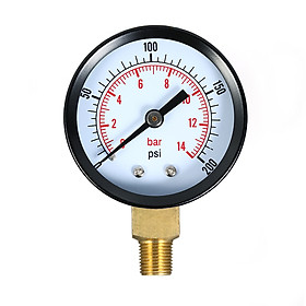 Máy Đo Áp Suất Không Khí Và Nước Bể Cá Cơ Học (0~200psi) (0~14bar) (1/8 inch)