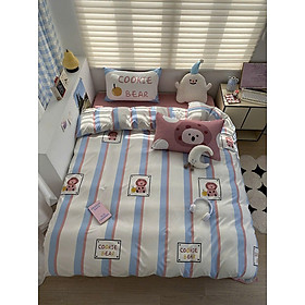 Bộ vỏ chăn ga gối cotton đũi LIDACO họa tiết kẻ sọc in hình con vật ngộ nghĩnh phù hợp với mọi cỡ nệm