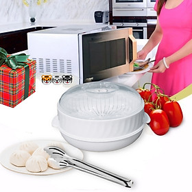 Mua Bộ Xửng Hấp Kèm Nắp Đậy Nhựa Cao Cấp Dùng Trong Lò Vi Sóng 22CM ( tăng gắp inox hình bướm)