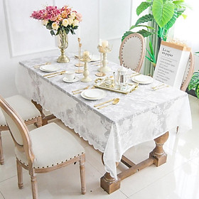 Khăn trải bàn vải voan ren hoa trắng decor nhà cửa phong cách vintage lãng mạn