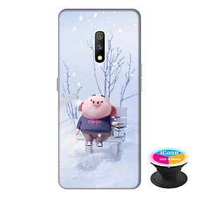 Ốp lưng dành cho điện thoại Realme X hình Heo Con Trượt Tuyết - tặng kèm giá đỡ điện thoại iCase xinh xắn - Hàng chính hãng