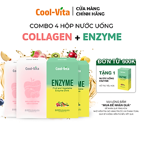 Combo Bộ 2 Hộp Collagen Uống Trẻ Hóa Sáng Da & 2 Hộp Enzyme Chiết Xuất Từ Trái Cây và Rau Củ Hỗ Trợ Tiêu Hoá, Thanh Lọc Cơ Thể Coolvita (4 Hộp)