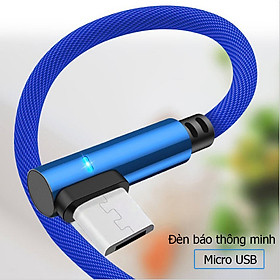 Dây sạc nhanh chữ L tích hợp đèn Led dành cho điện thoại androi có chân sạc micro USB, dây được bọc dù dù chống đứt, chống rối, truyền được dữ liệu