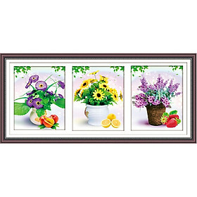 Tranh thêu chữ thập Bình Hoa 3 Bức  chưa thêu
