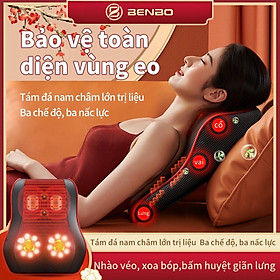 Gối massage cổ vai gáy, Máy massage lưng hồng ngoại trị liệu 16 đầu bi massage cùng chế độ rung