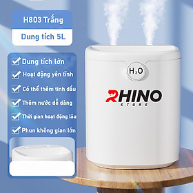 Máy phun sương tạo ẩm cỡ lớn Rhino H803 5000ml, 2 lõi phun, tích hợp đèn, dung tích lớn cho không gian rộng - Hàng chính hãng
