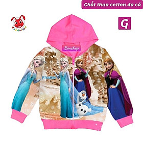 Áo khoác bé gái hình Elsa và Anna xinh xắn từ 10-43kg - Thun da cá hút mồ hôi- Kiến Lửa