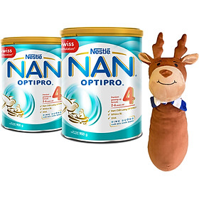 Combo 2 Lon Sữa Bột Nestle NAN Optipro 4 900g - Tặng Gối Ôm Tuần Lộc