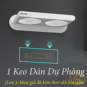 Khay giá treo máy sấy tóc dán tường trong nhà tắm có kèm cốc đựng bàn chải kem đánh răng