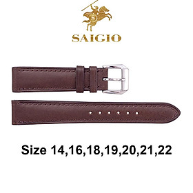 Dây Da Đồng Hồ Cổ Điển, Chất Liệu Da Bò Thật 100%, Mặt Lót Chống Thấm Mồ Hôi, Tích Hợp Lớp Gia Cố Chống Giãn Đặc Biệt, Phụ Kiện Khóa và Chốt Bằng Thép Không Gỉ 316L, Nhiều Màu, Nhiều Size - Hàng Chính Hãng SAIGIO - Nâu - 16-14mm