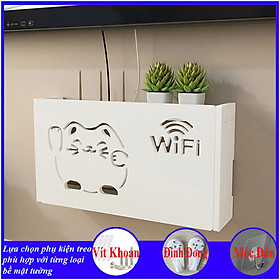 Mua Kệ treo tường  kệ trang trí không cần khoan  đặt wifi  máy chiếu  điện thoại  remote  chất liệu gỗ pitech  màu trắng - a18