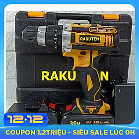 Bộ máy khoan pin RAKUTEN 36V khoan tường, khoan sắt, khoan bê tông máy 2 pin, đảo chiều và mũi khoan