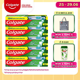 Bộ 5 kem đánh răng Colgate ngừa sâu răng răng chắc khỏe 225g/tuýp tặng bàn chải đánh răng lông tơ nhập khẩu Thái Lan