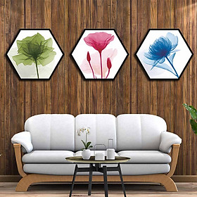 Bộ 3 tranh decor hình lục giác treo tường, thiết kế hiện đại, độc đáo, phù hợp với nhiều không gian - LG012