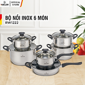 Bộ nồi chảo inox 6 món cao cấp Kieler RW1222 nấu nhanh, tiết kiệm điện (Gồm 4 nồi và 2 chảo)