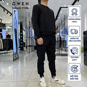 Bộ nỉ nam OWEN màu Đen, bộ mặc nhà Thu đông dành cho nam chất liệu cotton cao cấp mã BMN221186