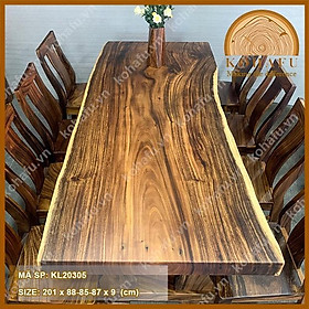 Mua Mặt bàn gỗ me tây nguyên tấm  uốn lượn tự nhiên KL20305 - Dài 201 x Rộng (88-85-87) x Dày 9 (cm)