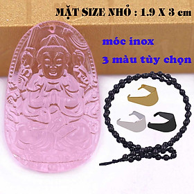 Mặt Phật Thiên thủ thiên nhãn pha lê hồng 1.9cm x 3cm (size nhỏ) kèm vòng cổ hạt chuỗi đá đen + móc inox vàng, Phật bản mệnh, mặt dây chuyền
