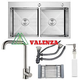 Mua Combo chậu rửa bát 8245 hố cân  vòi rửa bát nóng lạnh  rổ inox đa năng  bộ xả chậu  bình xà phòng