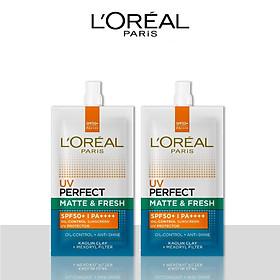 Bộ 2 kem chống nắng bảo vệ toàn diện se mịn lỗ chân lông & chống ô nhiễm L'Oreal Paris UV Perfect fresh & Matte SPF50/PA++++