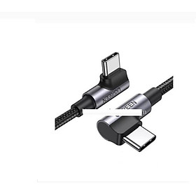 Cáp USB type C màu đen bọc nhôm dây dù chống nhiễu US335 Ugreen 70696 1m 2 đầu bẻ 90 độ vuông góc - hàng chính hãng