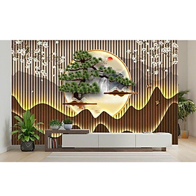 Mua (CÓ ẢNH THẬT) Tranh dán tường 3d lam sóng cây tùng bách 2 trang trí decor phòng khách có sẵn keo